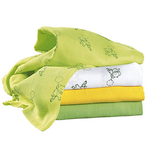 BORNINO 4er-Pack Mullwindeln 80x80 cm Stoffwindel, weiß/gelb/grün