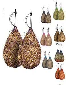 Majestic Ally 2 pcs Slow Feed 42? Hay Net for Greedy Horses, Strong Small Soft Mess 2x2? Holes, Nylon Rope Hanging, Adjustable Travel Feeder for Trailer and Stall, Simulates Grazing, R (Purple)