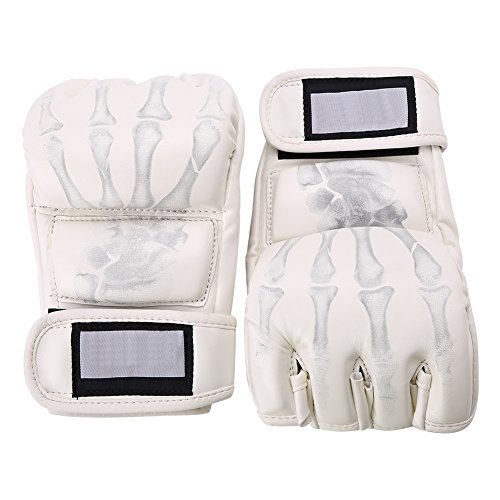 Paire Gants Frappe Homme Femme Gants MMA Sparring Boxe Entraînement en Cuir PU ( Couleur : Blanc )