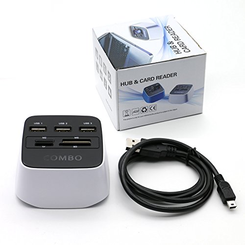 BAILONGJU High Speed All-in-1 USB 2.0 Kartenleser / USB Combo mit 3 USB Anschlüssen und einem MS/SD/M2/TF Kartenleser/ mit blauem hintergrund licht - 2
