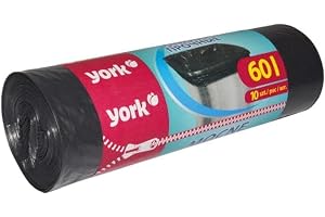 YORK Svarta soppås 60 l (1 rulle med 10 stycken) – soppsäck 60 liter – robusta soppåsar