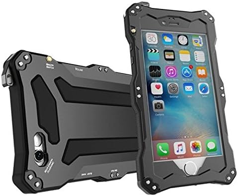 iPhone 6S Plus Dropproof Case, IP68 Underwater Waterproof Case Dustproof Shockproof Heavy Duty Metal Aluminum Cover Supports Fingerprint Recognition For iPhone 6 Plus 5.5" Tempered Gorilla Glass (Black)