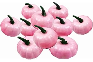YEASQGS Artificial Pumpkins Autumn decoration set Pink Small Artificial Lifelike Pumpkin for Home Garden, Fall Harvest Decor, Thanksgiving or Halloween Decoration (Pink, 10pcs)