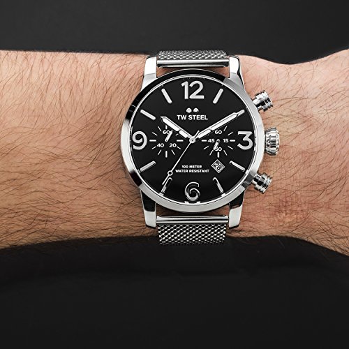 TW Steel Maverick Men's Quartz Watch with Black Dial Chronograph Display and Grey Stainless Steel Bracelet MB14