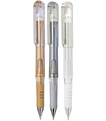 Pentel Bianco Ibrido Maniglia Gel DX Metallico Penne Gel Large 1mm Punta Piuma 0.5mm Larghezza Linea Inchiostro Gel K230-WO (Confezione da 3
