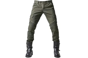 MYJZY Pantalon de Moto, Pantalon de Protection, Jeans de Moto Hommes en Kevlar Respirant et résistant à l'usure avec 2 Paires de Hanche de Protection et de genouillères, Jeans,Marron,L