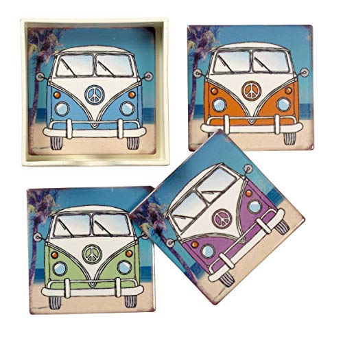 Diseño juego de 4 corte para azulejos de cerámica con diseño de Volkswagen Camper de posavasos de Transomnia