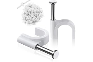 ELEZENIOC Round Cable Clips, 100Pcs 6mm Electrical Cable Wall Clip - Nail Clips Cable Management, Steel Nails Tacks Holder for Organizing Electric Wires Cables Line TV (White)