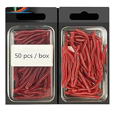 NADIYA Boîte de 50 leurres de pêche biomimétiques en silicone souple en forme de vers de terre de 3,5 cm de couleur rouge, respectueux de l'environnement, leurre de très haute tentation