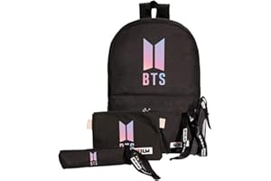 MIFIN BTS Cartoon Backpacks Set of 3, School Backpacks + Pencil Case + Shoulder Bags, Unisex Casual School Bag Laptop Bag for BTS Fans