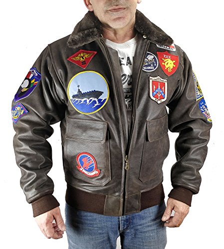 Noble House Top Gun Mavericks Chaqueta de Piloto en Cuero de Toro Marrón (XL)