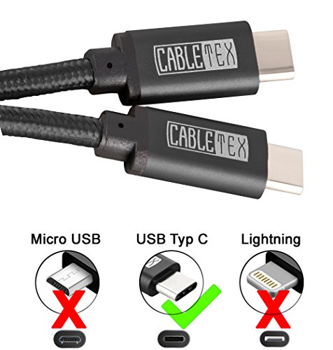 USB C Kabel auf USB 3.0 Typ C 3 Meter lang Ladekabel Nylon Textilkabel Datenkabel für USB 3.1 Computer und Smartphones wie MacBook Pro 2016, Nexus 5X, 6P, OnePlus 2, OP 3, HTC 10 und viele mehr – SCHWARZ - 2