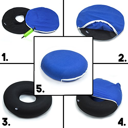 Aufblasbarer Sitzring mit Sitzbezug und Luftpumpe Hämorrhoiden Sitzkissen nach Schwangerschaft oder während der Schwangerschaft zur Schmerzlinderung beim Sitzen orthopädisches sitzkissen aufblasbar geeignet als Steißbein Sitzkissen nach einer Operation oder beim alltäglichen Sitzen - 7