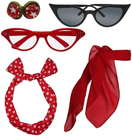 Retro 1950s Polka Dot Style Scarf Glasses Headband and Earrings Costume Accessories Set