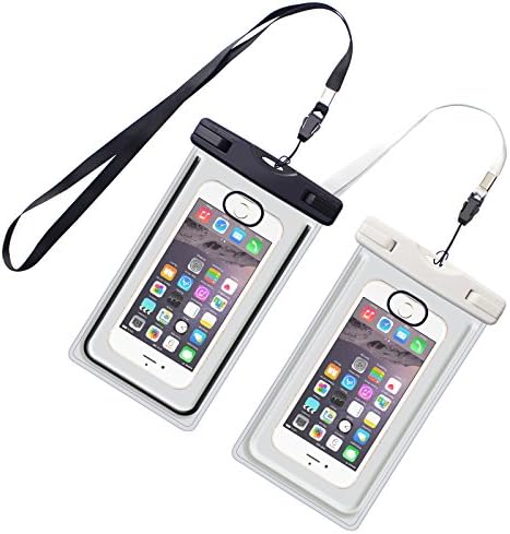 IWAMEE Waterproof Case, Universal Underwater Dry Bag Pouch, Touch ID Fingerprints Transparent Window Watertight Sealed System for iPhone 7 7plus 6 6s Samsung Galaxy s6 s7 s7 edge Huawei and Other Smartphone up to 6 inches for Boating Swimming Diving Hiking(Black+White, pack of 2)