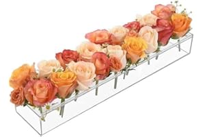 Vzmiza Premium Quality Luxury Rectangular Floral Centerpiece for Dining Table - 42 Centimeter Long Acrylic Flower Vase Rectangular Clear Vase - Acrylic Modern Vase - Floral Vases for Centerpieces