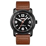 AchidistviQ-Armbanduhr, wasserdicht, Kunstleder, rundes Zifferblatt, arabische Ziffern, Quarz, analog, Braun