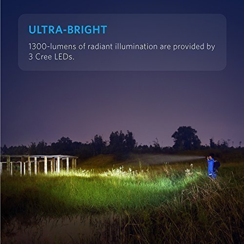 Anker Bolder LC130 LED Taschenlampe, IP67 Wasserfest, Wiederaufladbar, Professionelle Ultrahelle 1300 Lumen Taschenlampe mit 3 CREE LEDs (Kamping-, Sicherheit-, Notfallgebrauch), mit 5 Leuchtmodi, 26650 Batterien Inklusive - 2