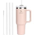 Gobelet Isotherme 40 Oz Acier Inoxydable Quartz Rose – Couvercle Anti-Fuite, 3 Pailles + Brosse – Chaud 8h / Froid 12h – Café, Thé, Smoothies