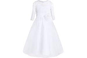 iEFiEL Kinder Mädchen Kleider Festlich Halb Arm Blumenspitze Brautjungfern Kleid Lang Prinzessin Hochzeit Party Kleid Tüllkleid
