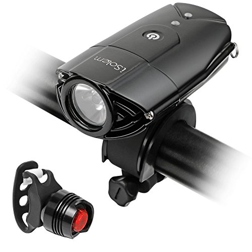 LED Fahrradbeleuchtung, iSolem wiederaufladbar Fahrradlicht Fahrradlampen Frontlicht & Rücklicht (50 Meter Leuchtkraft, 3 Licht Modi, IP65 Wasserdicht)