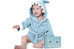 BlueMello Baby Shark Bathrobe, Ultra-Soft Hooded Robe for Toddlers 6-12 Months, Essential Bath Towel for Infants