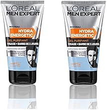 L'Or&eacute;al Men Expert Gel Purifiant Visage Homme Hydra Energ&eacute;tique X Barbe de 3 Jours 150 ml - Lot de 2