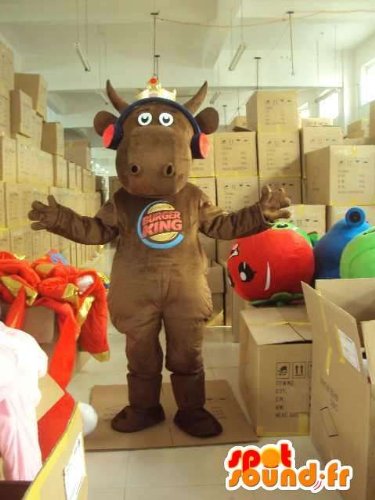 Mascot SpotSound Amazon customizable Burger King brown caribou with headphones red
