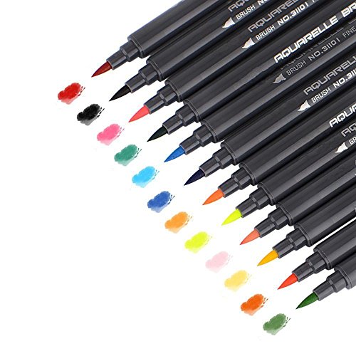 INIBUD Brush Pens Set mit zwei Spitzen 12 Bunte Farben Pinselstift Set Vermischbare Pinselstifte Mit Flexiblen Echten Bürste Spitzen aquarell pen - 2