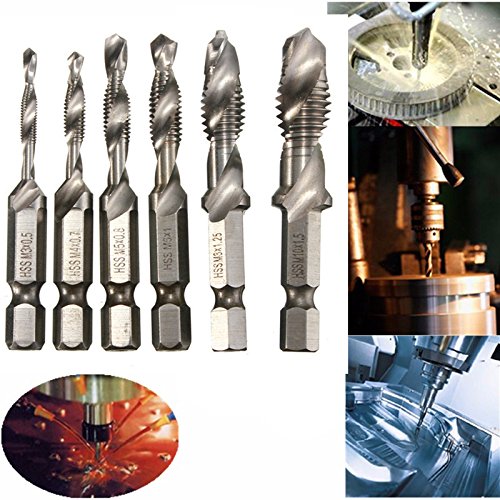 Drillpro Profi 6-teilig Kombi Gewindebohrer Bit Satz 1/4“ HSS M3-M10 Schraube Sechskantschaft Senker Werkzeuge Bohrer-Bit Set - 6