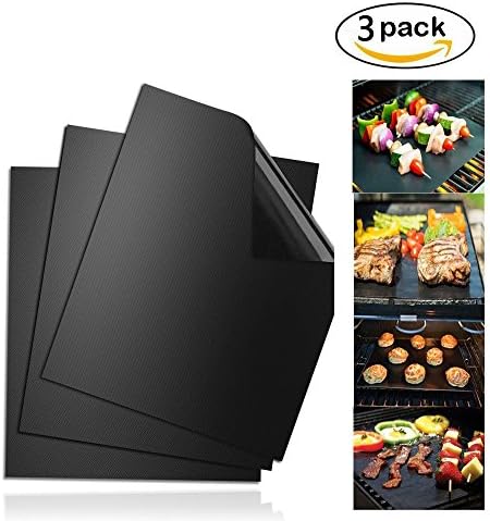 Onezo Non Stick Grilling Mats Set of 3,Heat Resistant Reusable Picnic Cooking Mats,Easy to Clean Dishwasher Safe Mats for Charcoal,Electric and Gas Grill (15.7x 13inch Black)