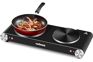 ‎CUSIMAX CUSIMAX kochplatte 2er elektrisch Gusseisen-herdplatte, kochfeld 2 platten mit doppelter Temperaturregelung, tragbares Campingkochfeld mit Überhitzungsschutz, schwarzer Edelstahl