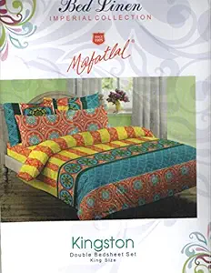 MAFATLAL Cotton King Size Double Bedsheet with 2 Pillow Covers - King, Multicolor