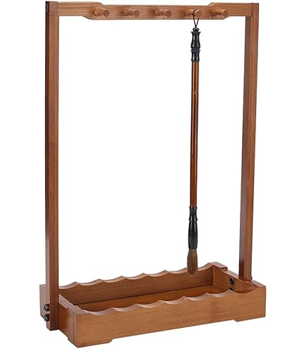 PATIKIL Portapennelli per Calligrafia, 4 Scomparti Portapenne per Calligrafia Cinese in Legno, Supporto per Poggiapenne Scrivere Pennelli Pittura, Legno