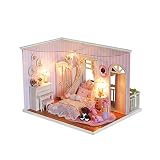 Goolsky Casa de bricolaje kit miniatura Dollhouse sala creativa con muebles LED cubierta a prueba de polvo para romántico regalo para niños