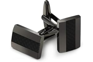 Cuff Links, Mr.Van Handcrafted Carbon Fiber Rhodium Plated Gun Black Cufflinks Set for Men's Business Wedding Jewelry Gift