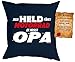 Produktbild Dekokissen für liebe Opas, Sofakissen, Couchkissen mit Füllung, plus gratis Spaßurkunde - Mein Held fährt Motorrad - Er heisst Opa