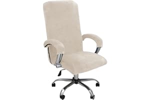 LIFEDX Samtplüsch Bürostuhl Bezug mit Armlehne Einfarbig,Stretch Bezug für Bürostuhl Elastische Stuhlhussen Spandex Office Computer Stuhlbezüge Abnehmbare für Bürostuhl Stuhlhussen Bezug,Beige,L