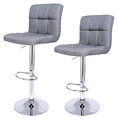 Songmics Lot de 2 tabourets de bar chromé revêtement en tissu hauteur réglable rotative à 360° grande base Φ 41 cm gris LJB14G