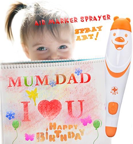 Airbrush Pens for Kids,12pcs Kids' Paint and Drawing Kit Washable Markers with Electric Spray Paint Pen Spray Art, Air Marker Sprayer Set for Children Drawing Toys, Art Set for Kids, Arts and Crafts for Boys Girls … (Orange)