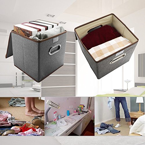 COKOSIM Faltboxen Aufbewahrungsbox Faltbar mit Deckel mit Öffnung 25 x 25 x 25cm (Grau) - 6