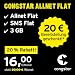 Produktbild congstar Allnet Flat, SIM, Micro-SIM und Nano-SIM, 24 Monate Laufzeit (16,00 Euro/Monat, 3 GB Datenflat mit max. 25 Mbit/s, Allnet Flat und SMS Flat) in bester D-Netz-Qualität