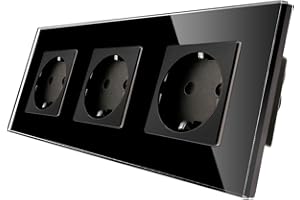CNBINGO Toma triple 16 Amp con panel de vidrio endurecido Negro, protección infantil, material de fuego de fuego, enchufe Schuko estándar