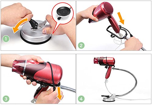 Fön Stand,Addfun®360 Grad Drehung Edelstahl Badezimmer Haartrockner Halter Mit Starker Sauger - 5