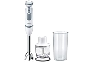 Braun Minipimer MQ5220WH 5 ANNI DI ASSISTENZA, MultiQuick5 Frullatore, 21 velocità, Tecnologia Tedesca, Impugnatura ergonomica,Dotato di tritatutto 350ml e Bicchiere 600ml, 2 accessori, vecchio, 1000W