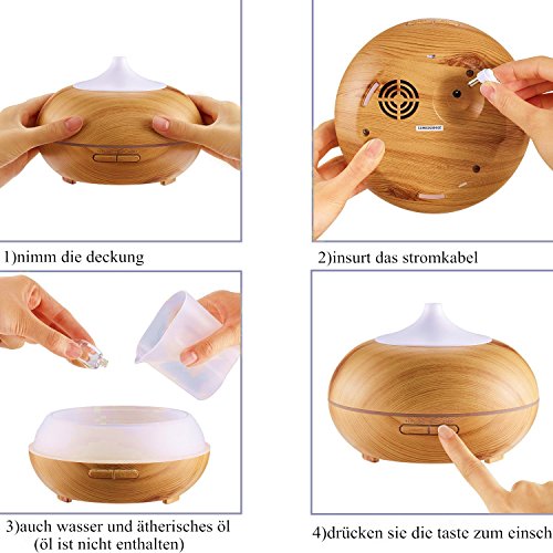 300ml Aroma Diffuser,Ultraschall Nebel Luftbefeuchter Kaltnebel Aromatherapie ätherisches Öl Düfte Diffusor Elektrische Duftlampe mit 7 LED Farbwechsel (Holzmaserung) - 7