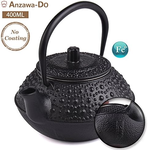 Suteas Cast Iron Teapot Kettle with strainer stove top teapot like Tortoise shell 14oz 400ml