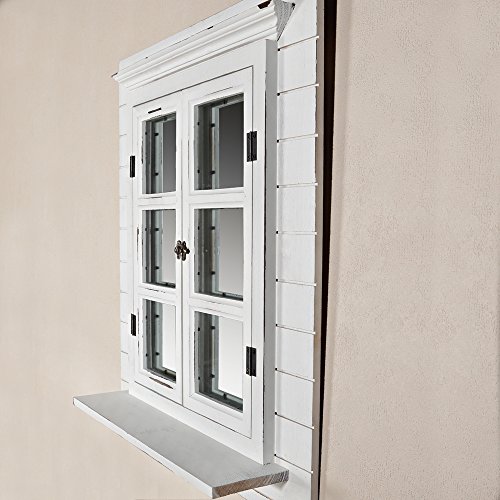 64CM Wandspiegel + Fensterladen + Ablage und Fotorahmen Shabby weiß Holz Spiegel - 4