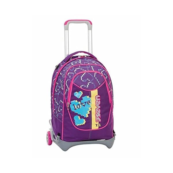 3 in 1 TROLLEY SEVEN NEW JACK - LOVE HEART - Rosa Viola - SGANCIABILE e  LAVABILE - Scuola e viaggio - Miglioritrolley.it