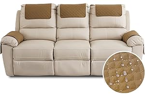 Fansu Funda para Reposabrazos de Sofá, Funda para Reposacabezas para Sillón Reclinable, Funda de Sillón Relax 3 Plaza con Bolsillos, Muebles Acolchado Antideslizante (3 Plaza,Camello)